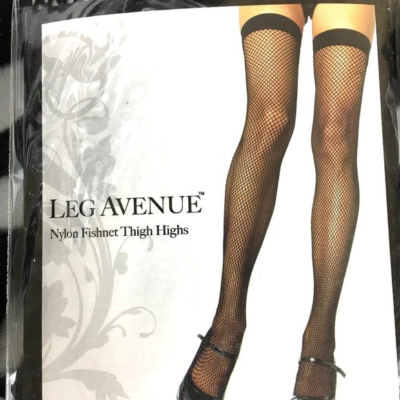 *LEG AVENUE #9011Blk Fishnet Nylon Thigh Highs NWT NOS - Picture 1 of 6